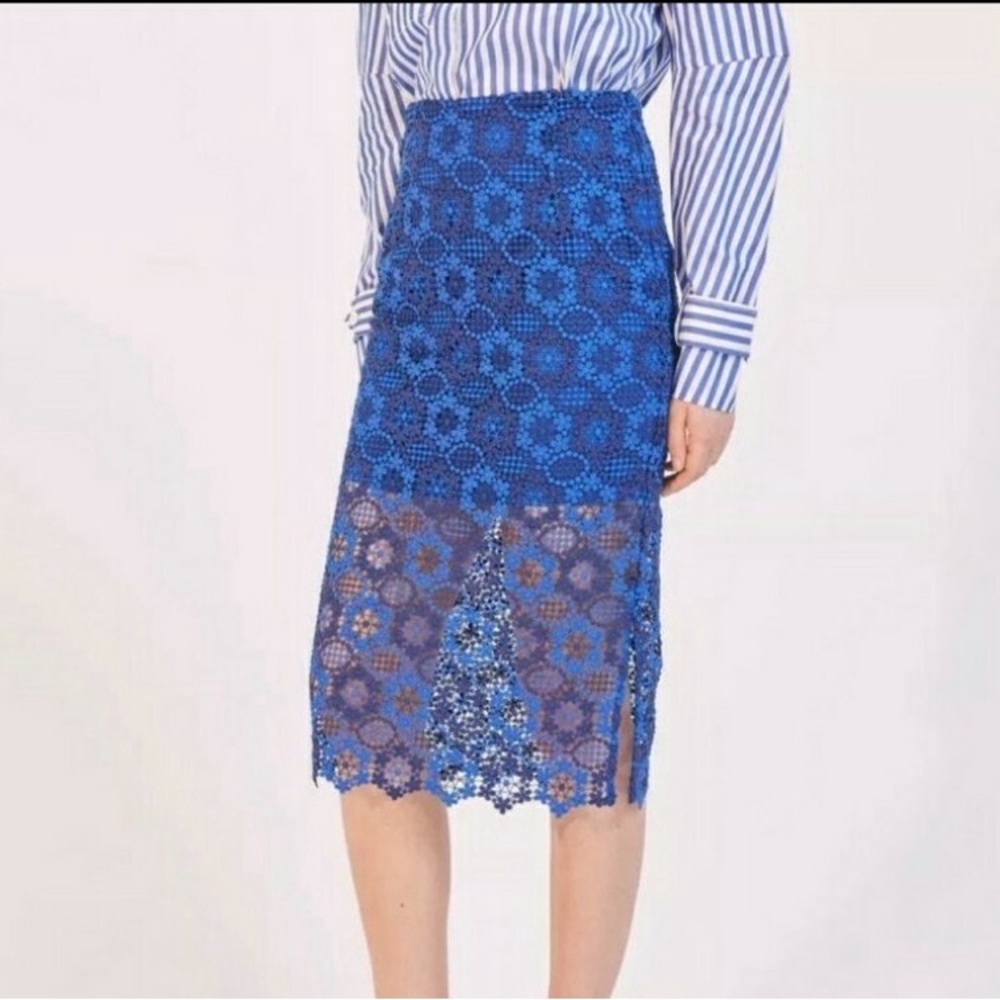 Sandro Blue Pencil Midi Skirt with Cut Out and Slit